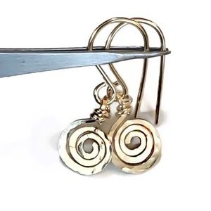 Textured Spiral Dangle Drop Earrings in 925 Sterling Silver or 14K Gold Filled